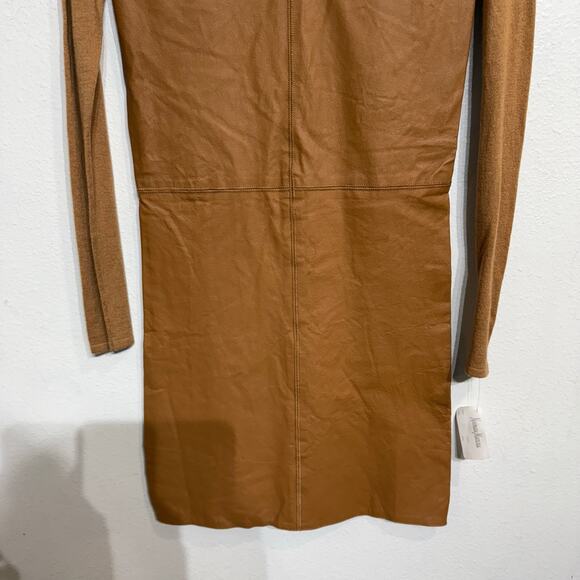 Neiman Marcus Camel Long Sleeve Leather Mini Dress Sz XS NWT - Picture 3 of 10